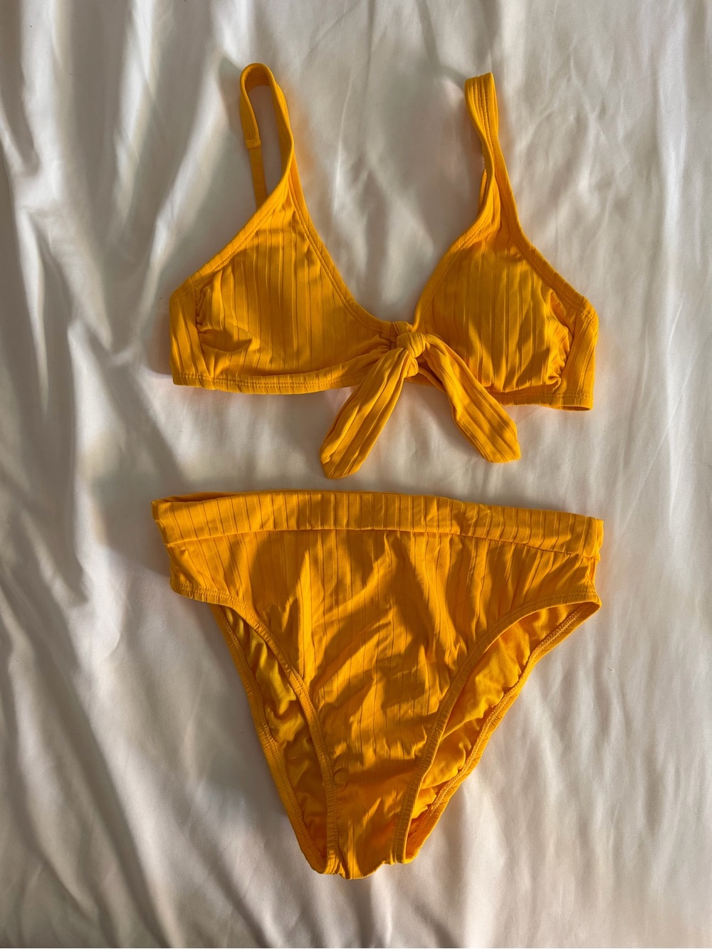 Xhilaration - Target - Bikini Yellow Ribbed Tie - Large Top & Bottom Set Swim